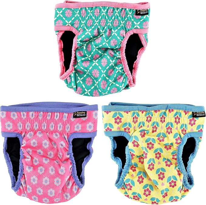 Pack of 6 Female Dog Diapers with 4 - Layers of Absorbent Pads Cat Panties Waterproof Leak Proof Washable (S: Waist 12" - 16", Pack of 6 Patterns)