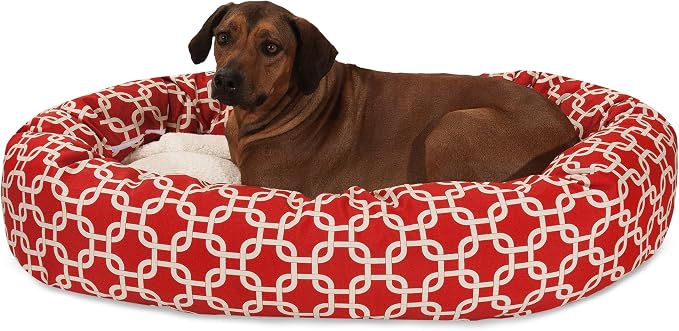 Majestic Pet 52 Inch Links Sherpa Calming Dog Bed Washable – Cozy Soft Round Dog Bed with Spine for Head Support - Fluffy Donut Dog Bed 52x35x11 (inch) – Round Pet Bed X- Large - RED