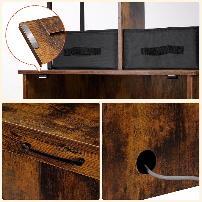 Dwanton Litter Box Enclosure with 3 Storage Shelves and 2 Drawers, 2-in-1 Hidden Cat Litter Box Enclosure Furniture with Shelf, Reversible Entrance, Washable Drawers, 61.8-Inch, Rustic Brown