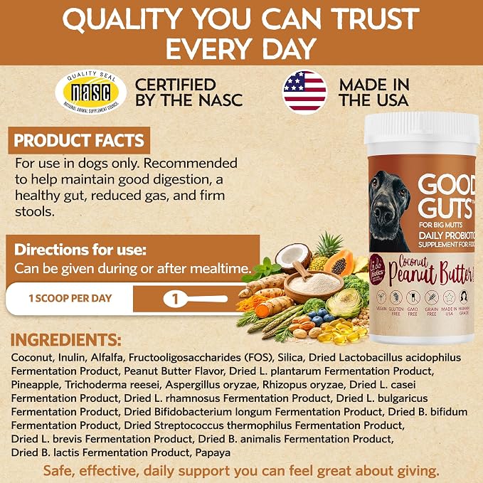 Fidobiotics Good Guts Probiotics for Dogs – Dog Probiotic Powder for Digestive Health, Gas Relief & Firmer Stools, 12B CFUs, Enzymes & Prebiotics, Large Dogs, Puppies & Adults, Pack of 2