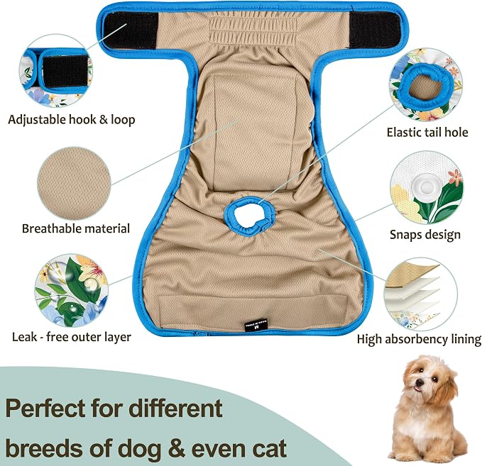 Dog Diapers Female- Reusable Diapers for Doggie in Heat - Highly Absorbent for Pet Incontinence with Adjustable Snaps Green, XXL