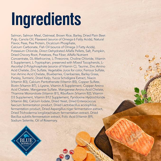 Blue Buffalo True Solutions Skin & Coat Care Natural Dry Dog Food for Adult Dogs, Salmon, 4-lb. Bag