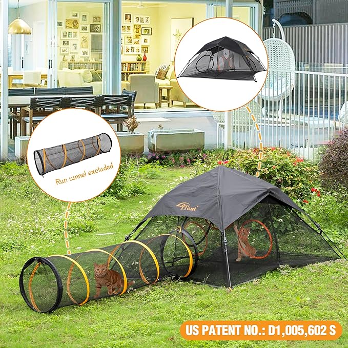 Tent Pop Up Cat Tent, Portable Lightweight Cat Playpen with 3 Holes, Indoor Outdoor Pet Enclosure w/Carry Bag, Foldable Interactive Cat Play House for Cats Kittens（Patented