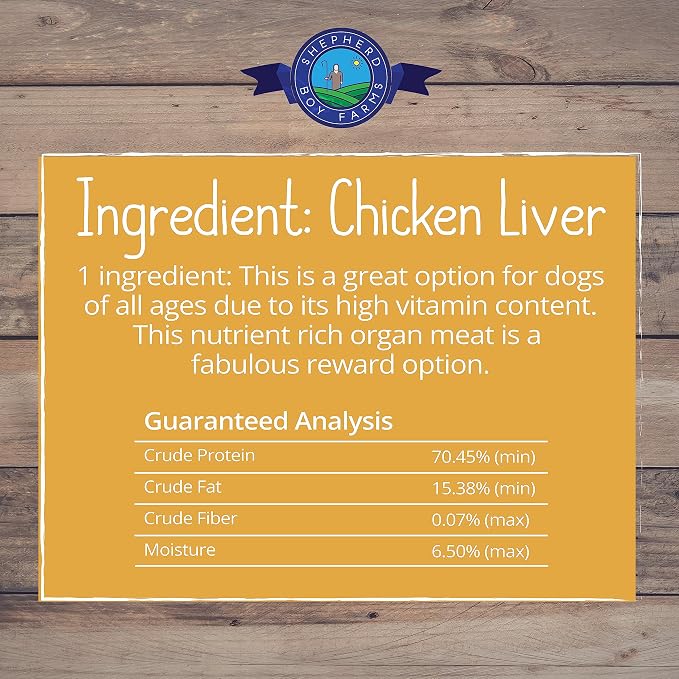 Shepherd Boy Farms Freeze Dried Dog and Cat Treats, Chicken Liver, All Natural Single Ingredient Freeze-Dried Dog Treat & Snacks, Made in USA, High Protein, Essential Nutrition Raw Food, 3oz