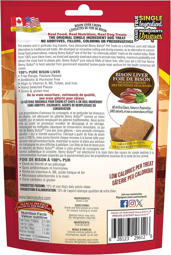 Benny Bullys Bison Liver Chops Dog Treats - 243g/ 8.6oz