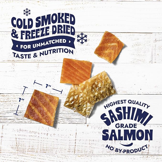 Finfare Freeze Dried Salmon Skin Treats for Dogs, Protein & Omega-3s, Grain Free Salmon Dog Training Treats, Crafted in USA, Bites - 9oz