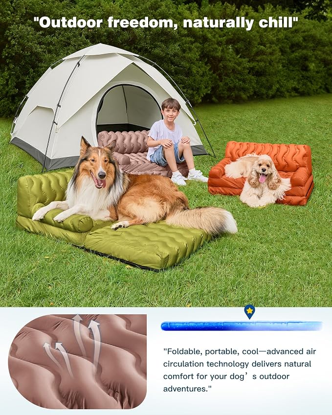 Orthopedic Memory Foam Dog Sofa Bed, Foldable Pet Couch Bed, Cooling Fabri & Removeable Cover, Beige,30"x40"x16"