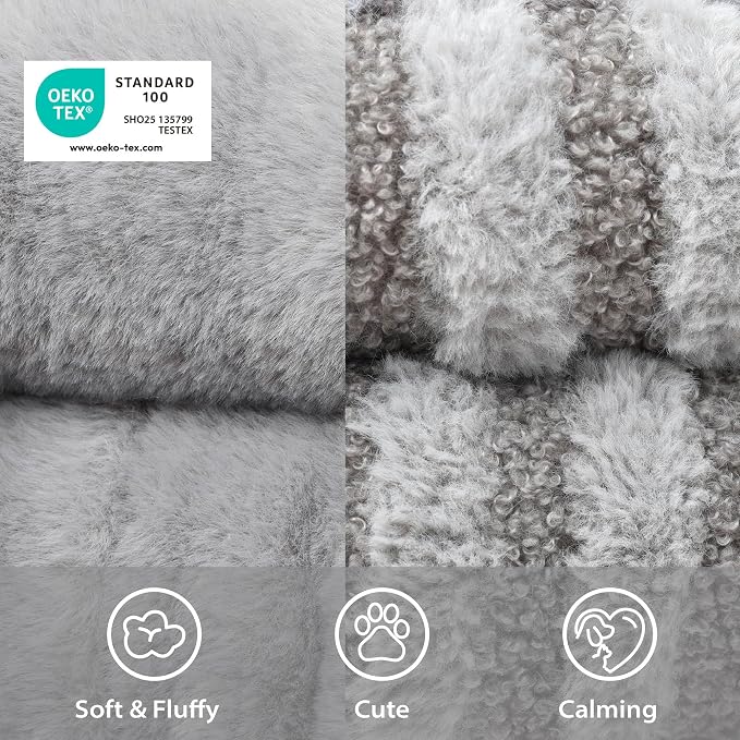 Cat Bed Puppy Bed - Washable Round Cat Beds for Indoor Cats, Soft Corduroy Fleece Pet Bed for Kitten and Samll Dog with Removable Double Sided Inner Cousion, 26", Grey