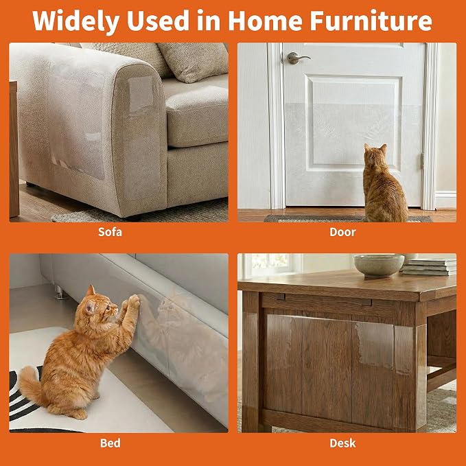 12 Pack Cat Scratch Furniture Protector, Clear Sofa Protector with No Odor, Child & Pet Friendly, Single-Sided Couch Protector from Cats Claws with No-Residue for Sofa, Door & Bed, 50 Twist Pins
