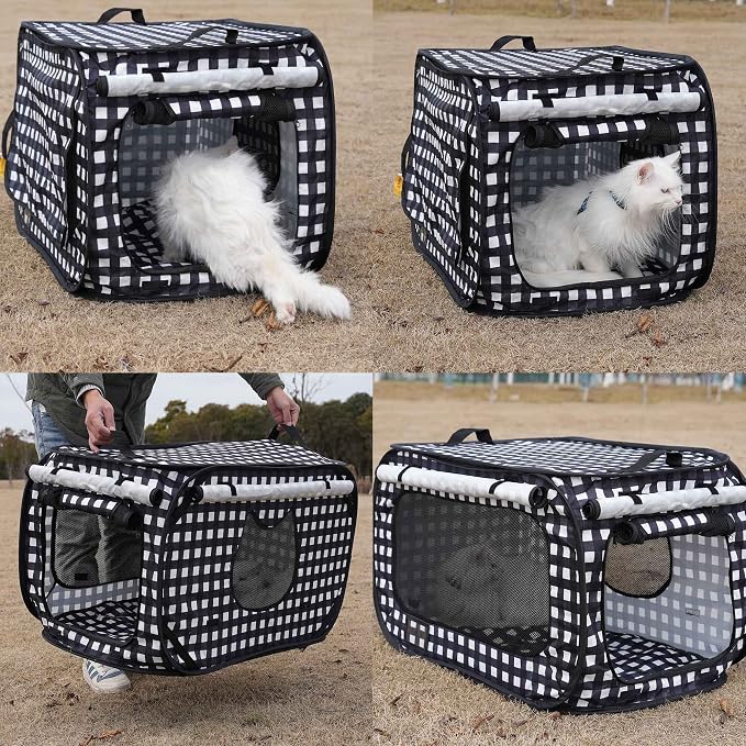 Pop up Large Cat Carrier, 30'' L Kennel Soft Crates with Portable Mini Cat Carrier,Travel Littler Box, Mattress,Food Bowl,4 Stakes and Carry Bag