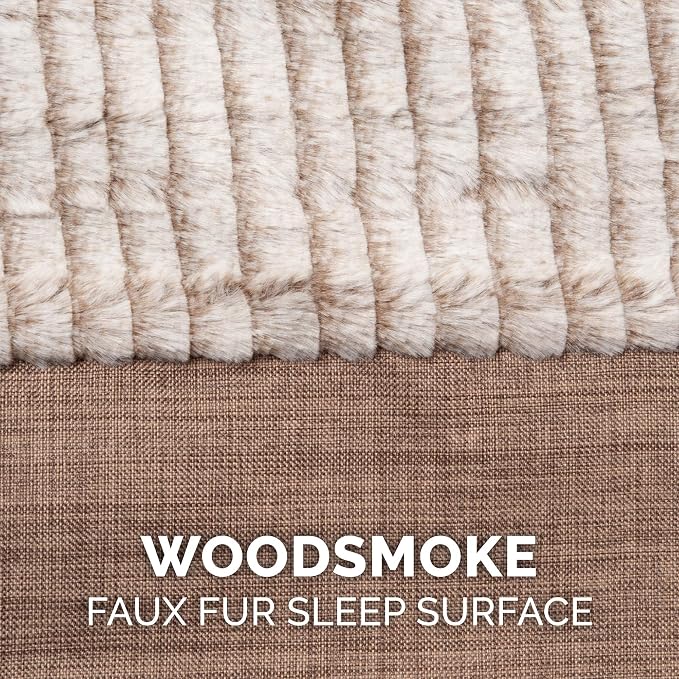 Furhaven Replacement Dog Bed Cover Luxe Faux Fur & Performance Linen Sofa-Style, Machine Washable - Woodsmoke, Jumbo (X-Large)