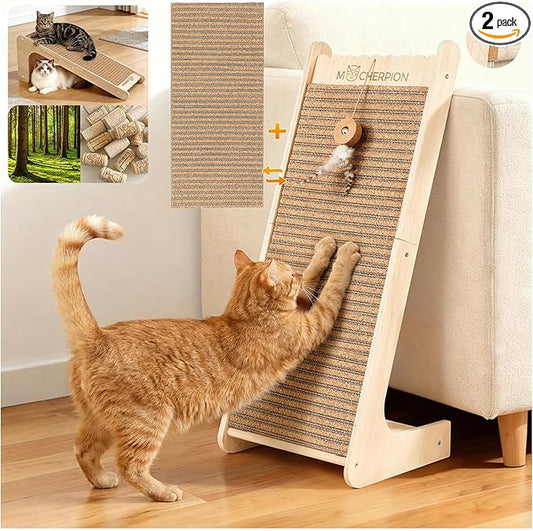 Natural Cork Cat Scratching Post-Cat Scratchers- Scratch Pads for Indoor-Cats Scratching Board-Cat ramp-cat Scratch Cardboard with Toy,Include 2 Pcs Replaceable Pads-Eco-Friendly Sustainable-Cat Gift