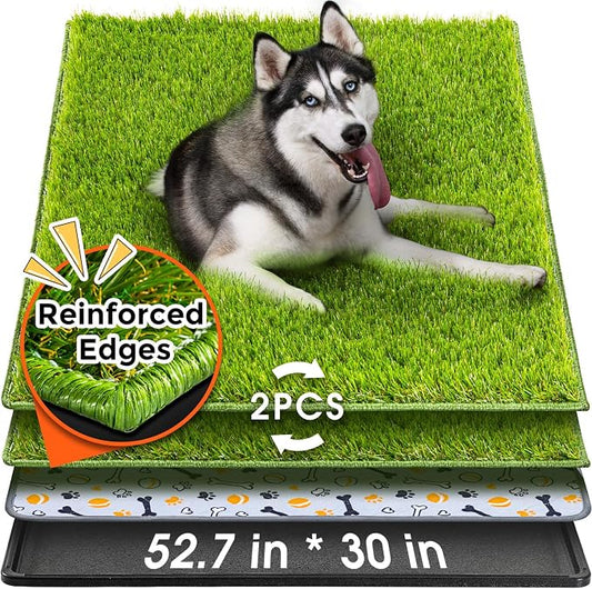 Hompet Dog Grass Pad with Tray Large, 52.7"x30", 2 Reusable Artificial Turf for Dogs Potty, Waterproof Non-Slip Washable Pee Pads, Quickly Absorbency Portable Dog Litter Box for Indoor/Outdoor Use