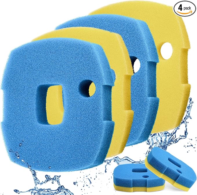 Treela 4 Pcs Replacement Filter Sponge Pond Filter Pad Compatible with Anbull Pond Filter Pump 950/1370gph (12.2" x 10.23" x 2.95") Aquarium Filter Sponge Fish Tank Sponge (Blue Yellow, Pack of 2 Set)
