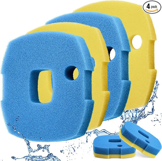 Treela 4 Pcs Replacement Filter Sponge Pond Filter Pad Compatible with Anbull Pond Filter Pump 950/1370gph (12.2" x 10.23" x 2.95") Aquarium Filter Sponge Fish Tank Sponge (Blue Yellow, Pack of 2 Set)