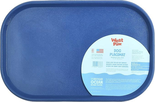 West Paw Seaflex Doggie Placemat – Less Mess Placemats for Dogs, Cats, Pets for Quiet Feeding – Eco-Friendly – Dishwasher Safe, Non-Toxic, Non-Slip – Raised Edges to Hold Dog Bowls, Marine