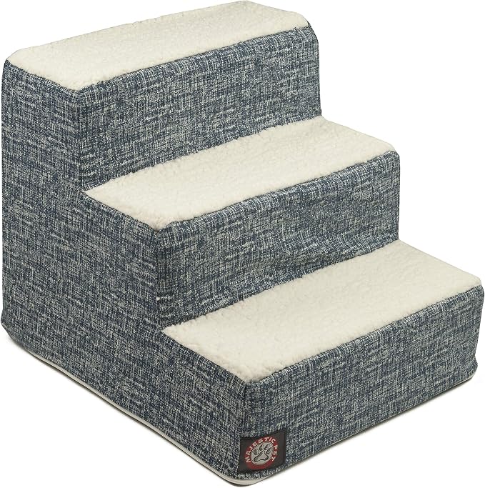 Majestic Pet Portable Pet Stairs | Soft Sherpa Steps Foam Feeling | Steps for Dogs & Cats | Dog & Cat Ramp | Indoor Only | Max Weight: up to 250 Lbs, 3 Step, Palette Heathered Navy Blue Denim