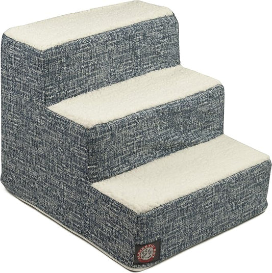 Majestic Pet Portable Pet Stairs | Soft Sherpa Steps Foam Feeling | Steps for Dogs & Cats | Dog & Cat Ramp | Indoor Only | Max Weight: up to 250 Lbs, 3 Step, Palette Heathered Navy Blue Denim
