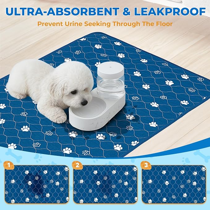 Fostanfly Washable Dog Pee Pads, 1 Pack 24''x72''(2x6ft) Non Slip Reusable Puppy Pee Pads with Great Urine Absorption, Dog Mats for Whelping, Potty, Runner Rug for Hallway, Entryway, Bedroom, Blue