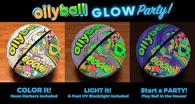 Ollyball NEW Glow Party! Glow in the Dark Inflatable Ball with LED Blacklight Strip and Five Glow Markers Included, Great Indoor Toy for Kids of All Ages!