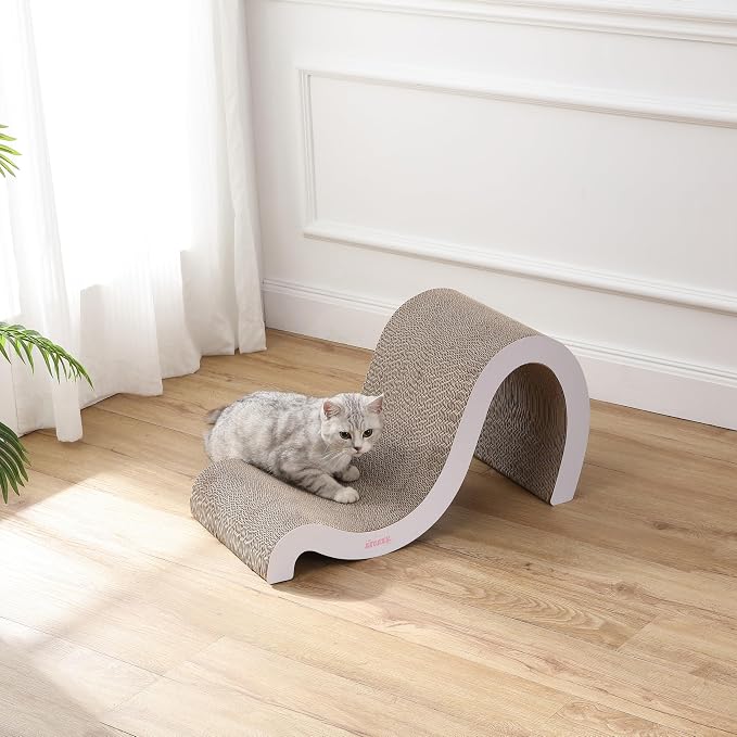 CSR1013B Kona 27" Modern Cardboard Double-Sided Wave Cat Scratcher with Catnip, Cloud