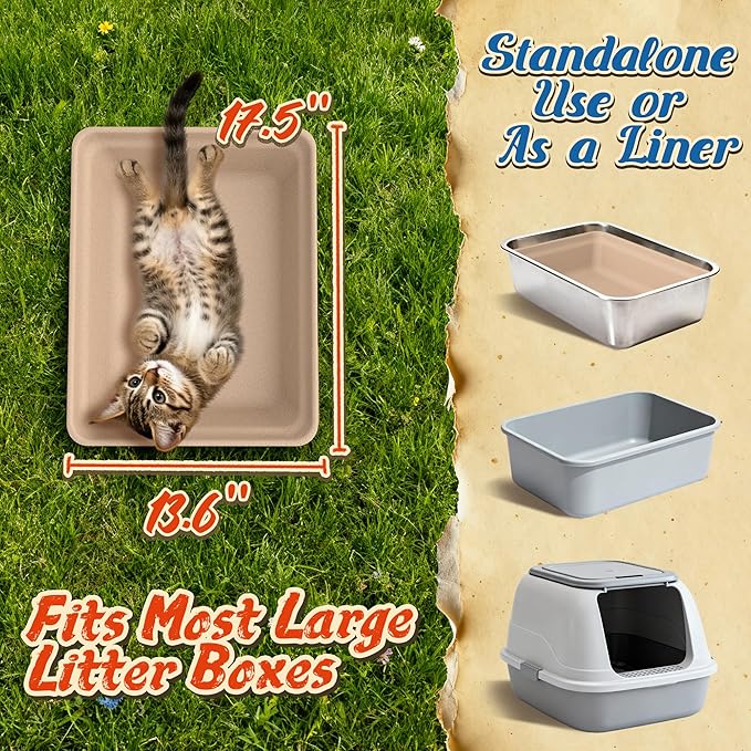 12-Pack Disposable Cat Litter Boxes: Leak-Proof & Odor-Control Cat Trays | 17.5''x13.6'' Eco-Friendly Easy Disposal Litter Box for Travel Indoor or Emergency Use Standalone or as Liner No Scrubbing