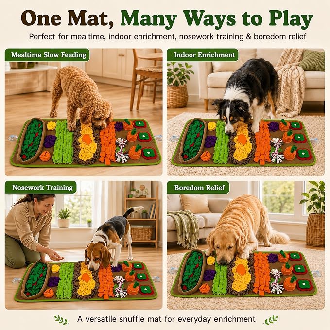 Snuffle Mat for Dogs – Extra Large 32'' x 20'', Washable Slow Feeder Dog Toy, Durable Interactive Dog Puzzle for Mental Stimulation & Nosework Training, with Anti-Slip Suction Cups