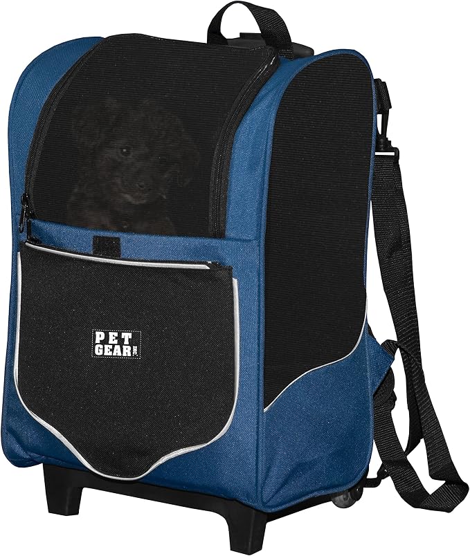 Pet Gear I-GO2 Roller Backpack, Travel Carrier, Car Seat for Cats/Dogs, Mesh Ventilation, Included Tether, Telescoping Handle, Storage Pouch, 2 Models, Available 12 Colors