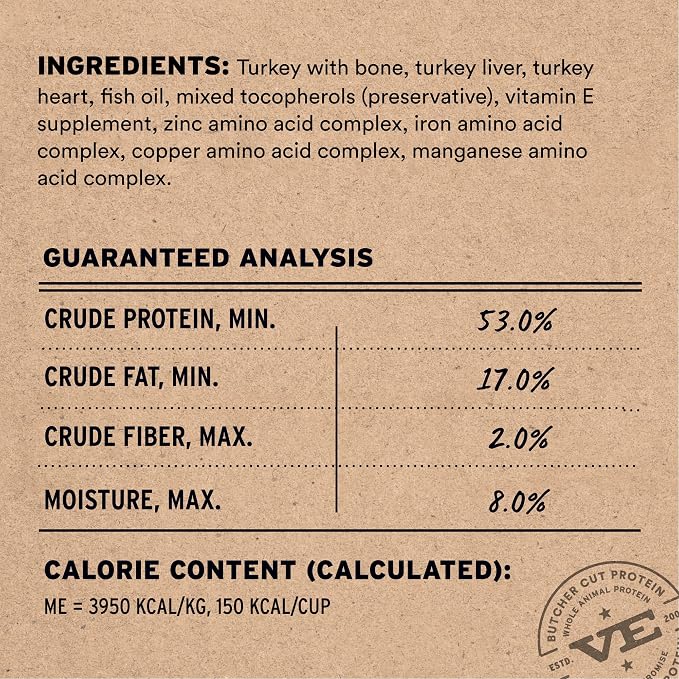 Vital Essentials Freeze Dried Cat Food, Raw Turkey Soft Nibs | Complete Meal or Topper | 99% Turkey, Organs & Bone | Limited Ingredient, High Protein, Grain Free Dry Cat Food | 12 oz Bag