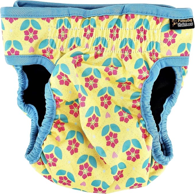 Pack of 3 Female Dog Diapers with 4 - Layers of Absorbent Pads Cat Panties Waterproof Leak Proof Washable (M: Waist 16" - 20", Neon Pattern)