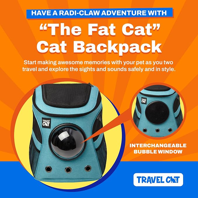 Fat Cat Airline-Approved Backpack Carrier with Space Capsule Bubble & Portable Collapsible Litter Box – Aqua Cat Travel Set for Small Cats and Kittens, Perfect for Outdoor Adventures and Travel