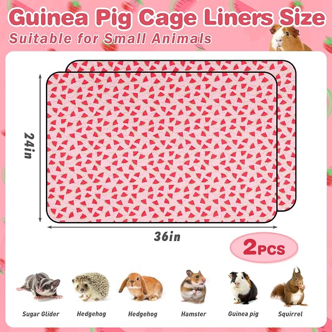 2 PCS Guinea Pig Cage Liner, Reusable Waterproof Guinea Pig Liner, Washable Small Animals Bedding, Super Absorbent Pet Pee Pads Guinea Pig Mats, Rabbit Mats for Cages (24 * 36 inch)