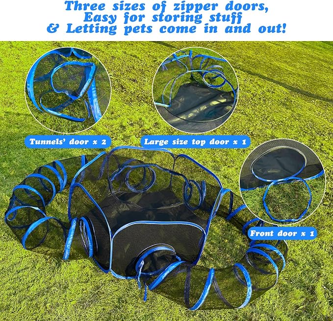 Outdoor Cat Enclosures Playground with 2 Circle Playpen Tunnels Catio, Outside House Include Portable Tent for Cats, Kitty and Small Animals - Indoor Outdoor Fence with Top Cover