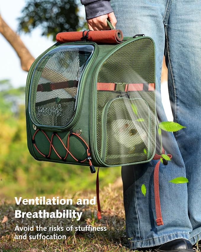 Pecute Small Pet Carrier, Breathable Bearded Dragon Carrier, with Transparent Bubble & Steel Frame, Safety Lock for Hamster, Rabbit, Guinea Pig, Kitten, Puppy, Ideal for Travel/Vet Visits/Camp, Green