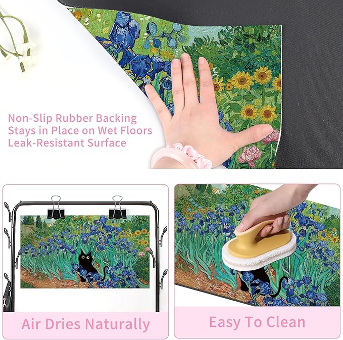 Black Cat Pet Feeding Mat, Absorbent Dog/Cat Food Mat for Food and Water Bowl, Non-Slip Quick Dry Pet Placemat Floor Protector for Messy Drinkers(17 x 30 in)