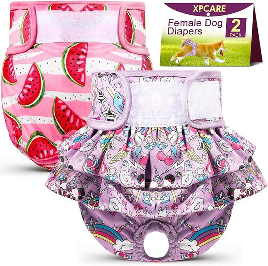 XPCARE Reusable Dog Diapers - 2 Packs Absorbent, Leak-Proof for Female Dogs (Medium)