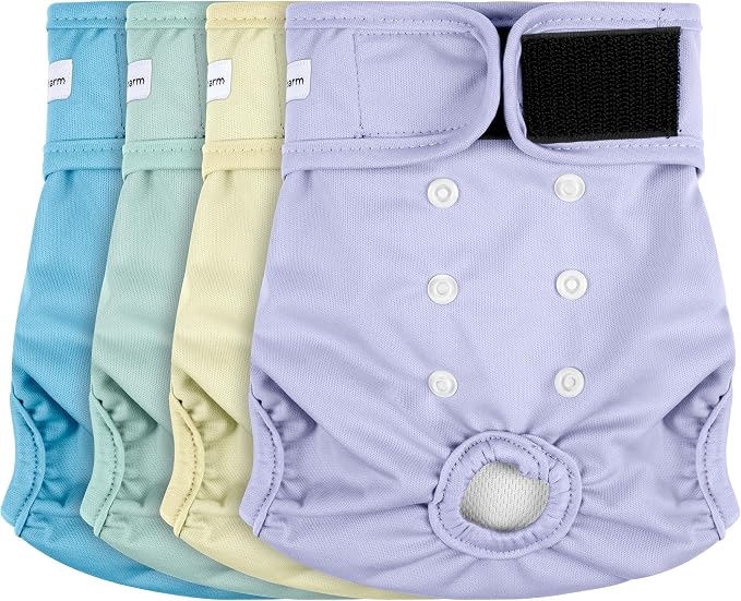 4 Pack Reusable Female Dog Diaper, Highly Absorbent Doggie Diapers for Female Dogs, Dog Diaper Large, Yellow