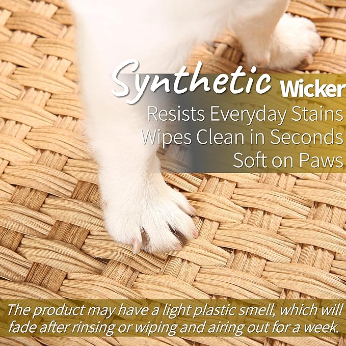 Wicker Cat House for 1-2 Cats Under 20 lb, Medium-Large Indoor Cat Condo No Assembly, Handwoven Rattan-Style Breathable Cat Bed Pet Cube for Living Room Bedroom, Suitable for Summer Use (Tan)
