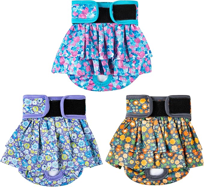 wegreeco Dog Diapers Female (3 Pack), Highly Absorbent Dog Diapers for Female Dogs Washable in Heat, Incontinence, or Excitable Urination (Small Floral, X-Large)