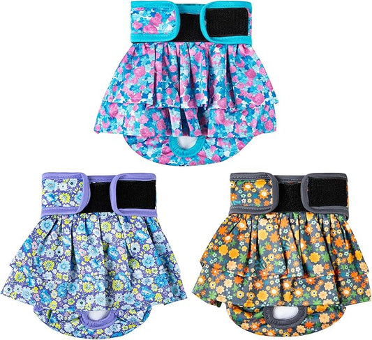 wegreeco Dog Diapers Female (3 Pack), Highly Absorbent Puppy Doggie Dog Diapers for Female Dogs Period, Washable Doggy in Heat, Small Medium Large Size (Small Floral, Medium)
