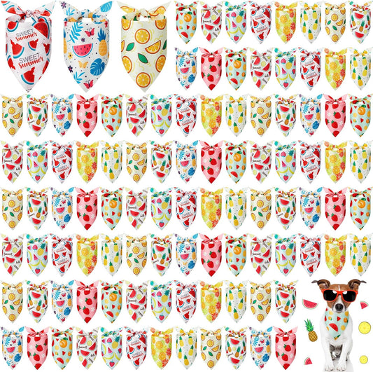 100 Pcs Fruit Dog Bandanas Bulk Summer Bandanas for Dogs Hawaiian Soft Bibs Adjustable Triangle Scarf for Small Medium Large Pet Costume