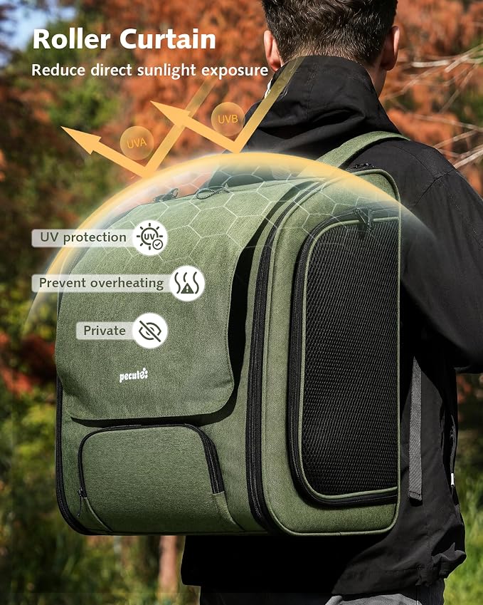 Pecute Cat Backpack Carrier XL, Large Space Cat Bubble Backpack, Breathable Cat Carrier, Shaded Dog Backpack Carrier, Ergonomic 3D Design for Travel, Hiking, for Medium Dogs up to 15lbs, Green