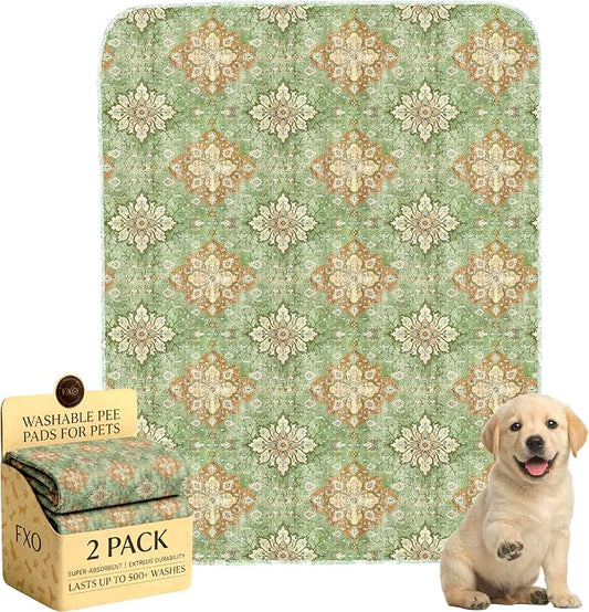 Washable Pee Pads for Dogs,Great Urine Absorbent Reusable Puppy Training Pads,Waterproof,Leak-Proof & Non-Slip Potty Pads for Whelping,Crate,Playpen,Bed.(Green Floral Flat,31"x36")