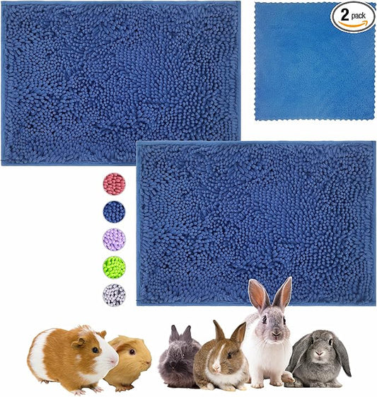 Guinea Pig Cage Liner Bedding 2 PCS, Washable Guinea Pig Bed Mat, Extra Absorbent Rabbit Pee Pad Reusable, Non-Slip Fleece Blanket for Bunny and Small Animal Cage Accessories (Blue, 24"x16")