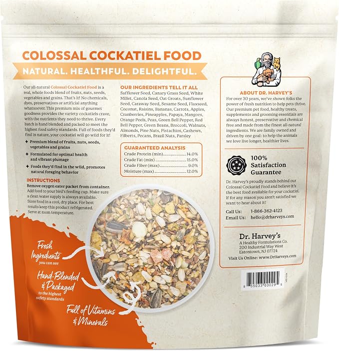 Dr. Harvey's Colossal Cockatiel Blend, All Natural Daily Food for Cockatiels (4 pounds)