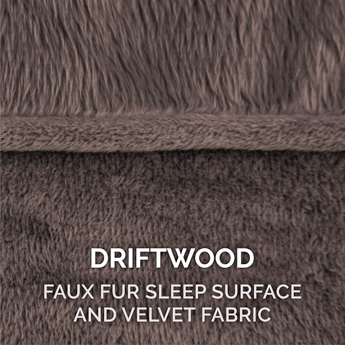 Furhaven Memory Foam Dog Bed for Medium/Small Dogs w/ Removable Bolsters & Washable Cover, For Dogs Up to 35 lbs - Faux Fur & Velvet Sofa - Driftwood Brown, Medium