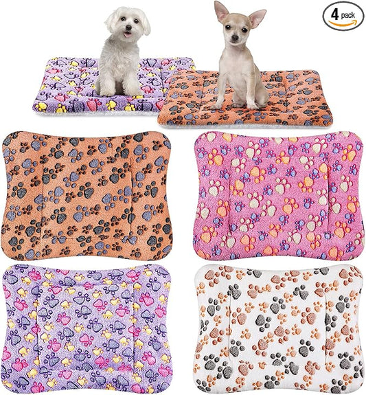 Tuanse 4 Pack Ultra Soft Dog Cat Bed Mat Small Animal Guinea Pig Bed with Cute Print Reversible Fleece Dog Crate Kennel Pad Cozy Washable Thickened Hamster Pet Beds Mat(23 x 18 Inches,Vivid Color)