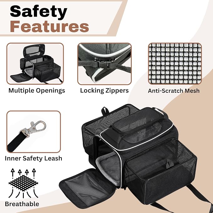 Airline Approved Top-Expanding Pet Carrier on Wheels- Extra Spacious Soft Lined Carrier! 18x11x11 (Expanding Sides)
