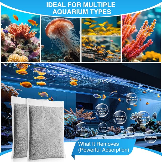 11 oz Bulk (2 Pack) Aquarium Filtration Media, Extruded Carbon & Ion Exchange Resin in Nylon Bags, Treats 75-100 Gallons Per Bag, Removes Phosphates & Metals for Reef, Jellyfish & High pH Aquariums