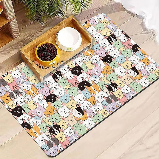 Dog Food Mat, Absorbent Pet Feeding Mat for Dog & Cat Food and Water Bowl, Non-Slip Quick Dry Pet Placemat Floor Protector for Messy Drinkers(12 x 20in)